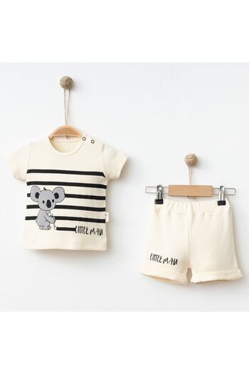 Aa Bebek Mouse Printed Striped Little Man Summer Baby Boy Short Sleeve T-Shirt Shorts Bottom-Top 2-Piece Set