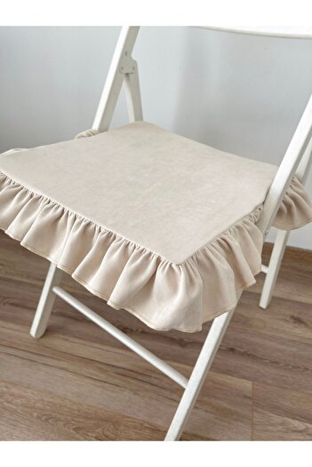 RİTMOHOME Frilly Cream Vintage, Country, Bohemian, Rustic Frilly Scandinavian Chair Cushion