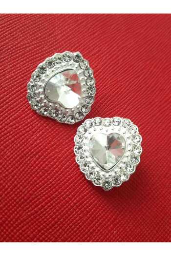 beyna aksesuar 2 CM Silver Heart Model - Pinterest Button, with Rhinestone and Circumference Detail - Pack of 3