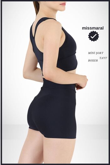 missmaral Kadın Yüksek Bel Mini Şort Boxer Lacivert Yüksek Bel Sıkılaştırıcı Fit Görünüm 11080