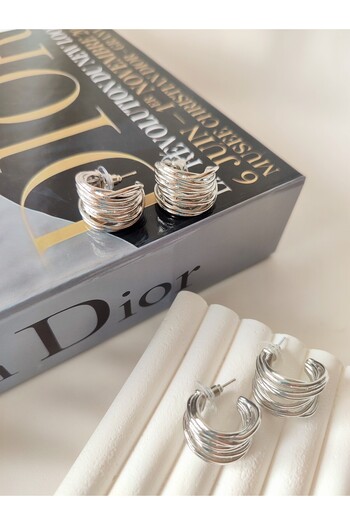 LİLYA AKSESUAR Thick Silver Color Steel Hoop Earrings