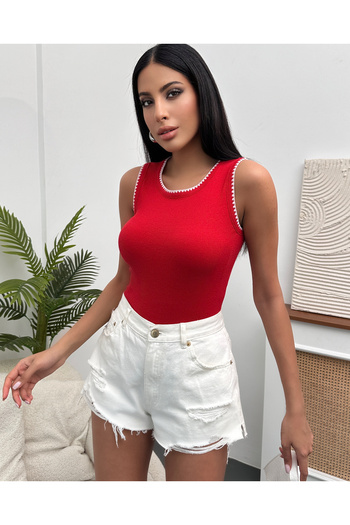Chicup Red Corded Knitted Blouse - Women