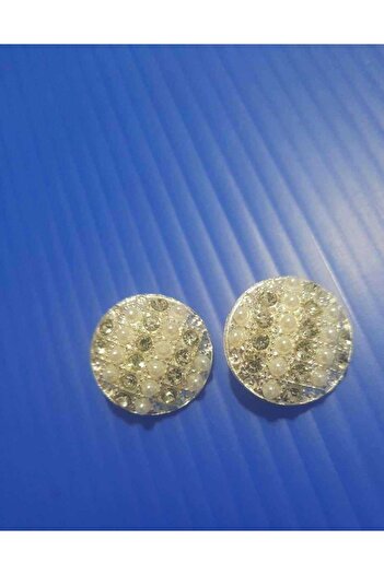 İMREN AKSESUAR 2.5 Cm Crystal Stone and Pearl Metal Button - 2 Pieces