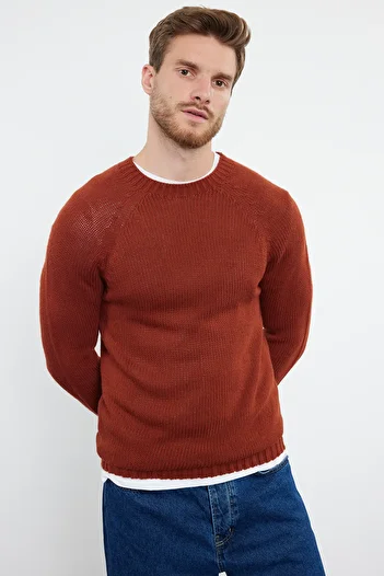 Trendyol Collection Brick Color Slim Fit Crew Neck Knitwear Sweater - Raglan Sleeve TMNAW25KZ00000
