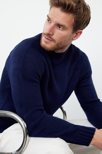 Trendyol Collection Navy Blue Slim Fit Half Turtleneck Raglan Knitwear Sweater - Tmnaw25Kz00002