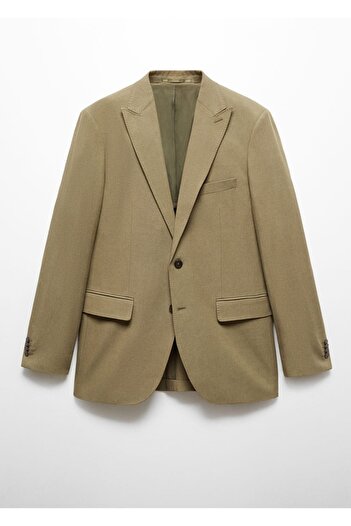 MANGO Man Dar Kesim Pamuklu Keten Kumaş Blazer Ceket