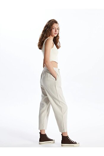 LC Waikiki XSIDE Elastic Waist Plain Linen Blended Women's Trousers