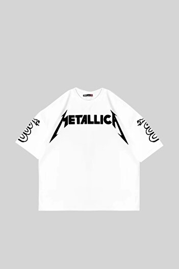 Sekizbiraltı Metallica Tour 1985 Printed Unisex Oversize Λευκό Tshirt