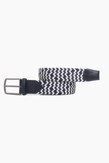 hateko Men's Navy Blue White Genuine Leather Detailed Elastic Knitted Belt