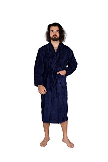 ESMEN Navy Blue Velvet Flush Bathrobe