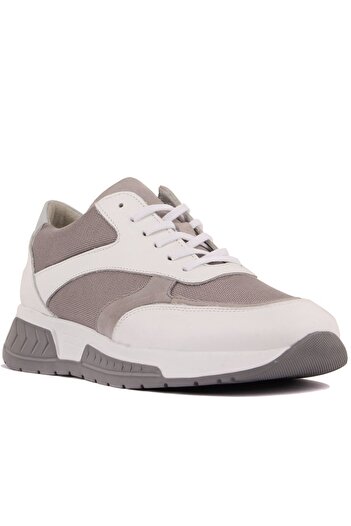 SailLakers - White Leather, Gray Suede Lace-Up Men's Casual Shoes 101-7074-H1194
