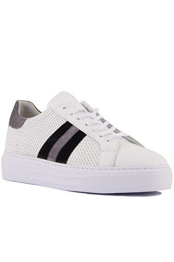 SailLakers - White Leather, Black Suede Lace-Up Men's Casual Shoes 101-7053-Gom228