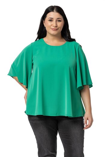 DISENTIS MODEST Plus Size Green Benetton Blouse - Large Short Sleeve