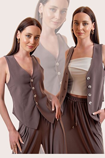 Laranor Asymmetrical Design - Milky Brown V-Neck Classic Vest