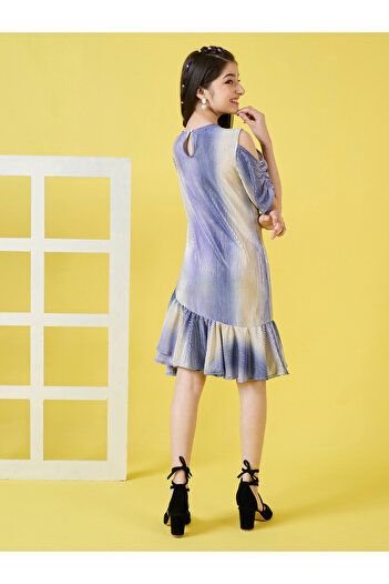 Stylo Bug By Styli Frill Hem Plisse Dress with Ruched Sleeve