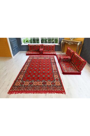 BAKIRÖZÜ HOME Şark Köşesi Takımı Konsepti Kırmızı Buhara Modeli Koltuk Takımı Sünger Dahil (9 Parça)