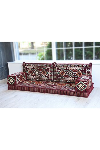 BAKIRÖZÜ HOME Şark Odası Takımı , Şark Köşesi Minderi Takımı (sünger Dahil) Anadolu Bordo Modeli 2 Kolluklu