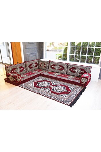 BAKIRÖZÜ HOME Şark Köşesi Takımı Konsepti Saraylı Bordo Modeli Koltuk Takımı Sünger Dahil (10 Parça)