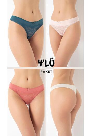 CONFEO 4-Piece Lace Women's Thong Assortment - C1T0N5O408