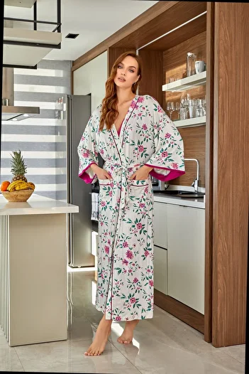 Cossy By Aqua 24562 Women's Patterned Long Kimono Dressing Gown
