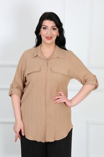By Alba Collection Women's Mink Wrap Fabric Large Size Shirt