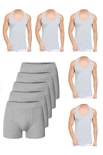 Marjinal Tekstil 10 Piece Undershirt and Boxer Set Economical Package 5 Boxers 5 Undershirts