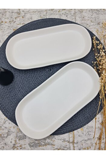 Keramika Noyan 26 Cm Matte Off-White Boat Plate 2 Pack
