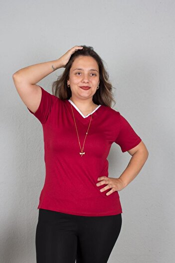 Truva XXL White Piping Colorful Plus Size Blouse - B115