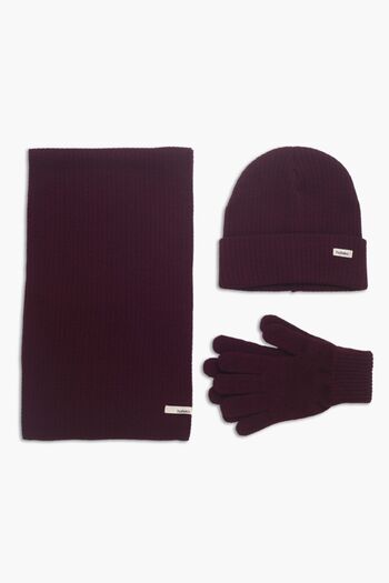 hateko Claret Red Camisole Beanie Gloves Gift Set - Scarf & Beanie & Gloves Set