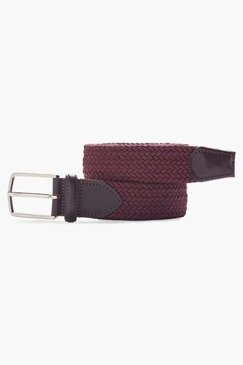 hateko Men's Burgundy Genuine Leather Detailed Elastic Knitted Belt