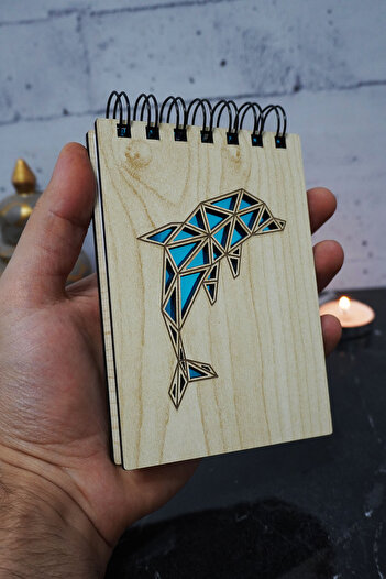 markcat Dolphin Themed Wooden Cover Notebook - Mini My List