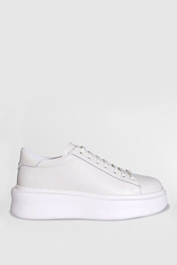 Lufian Kalın Taban Erkek Deri Sneaker Ayakkabı Beyaz