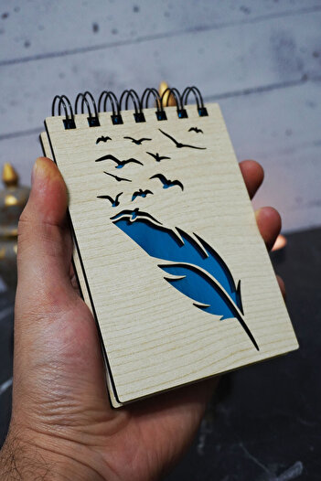 markcat Bird Feather Themed Notebook with Wooden Cover - Mini Pocket Notebook - My List