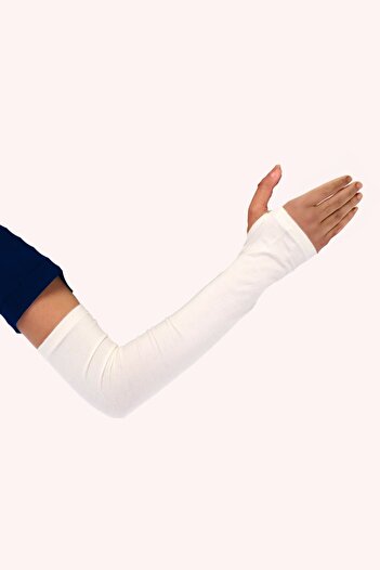 Sonbaharmoda Finger Snap Combed Flexible Lycra Sleeve 1 Pair White Unisex
