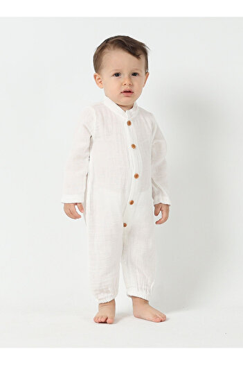 CFR Kids Unisex Baby Woven Organic Cotton Muslin Jumpsuit Ecru (BROKEN WHITE)