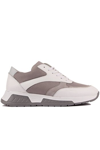 SailLakers - White Leather, Gray Suede Lace-Up Men's Casual Shoes 101-7074-H1194