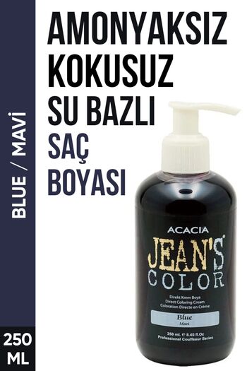 jeans color Amonyaksız Mavi Renkli Saç Boyası 250 Ml Kokusuz Su Bazlı Blue Hair Dye