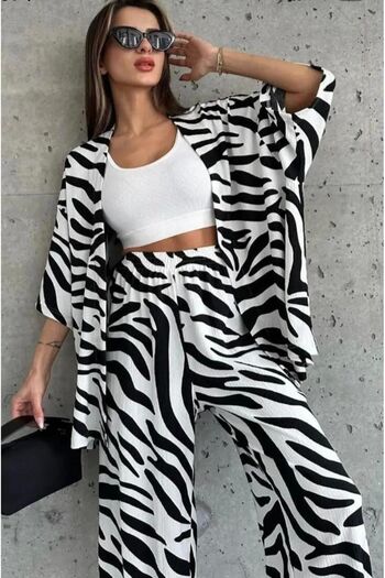 MODERNİZE Kimono de damă cu croiala relaxată, alb-negru, cu fundul lung, costum de vară