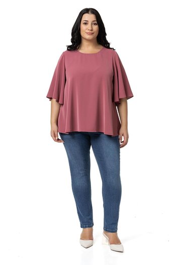 DISENTIS MODEST Plus Size Dried Rose - Wide Short Sleeve Blouse