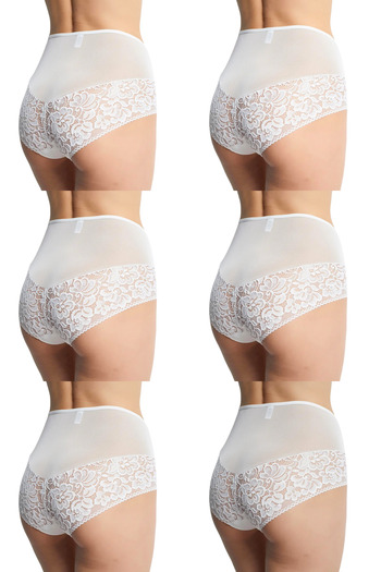 DONEX Bato Model Tulle Fabric - Lace Detailed Back-to-Waist Women's Panties Pack of 6