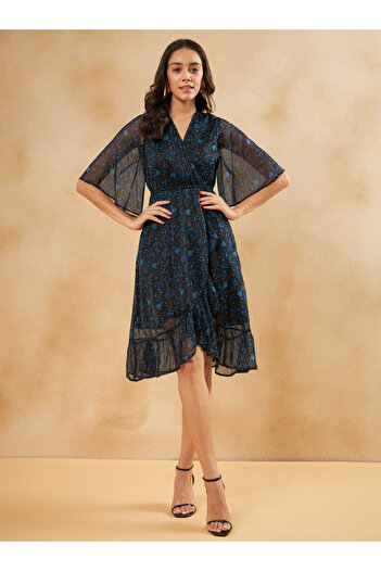 Femmella By Styli Paisley Print Ruffle Hem Wrap Midi Dress