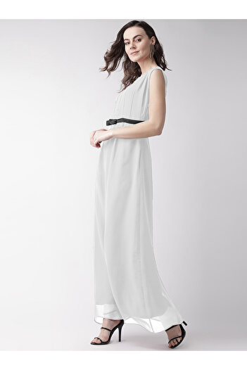 Mish By Styli Box Pleated Contrast Waist A-Line Maxi Dress