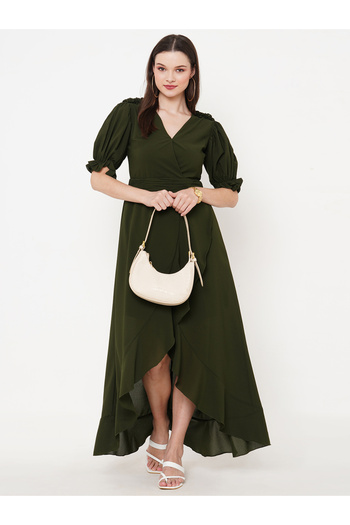 Mish By Styli Solid Georgette Wrap Front Maxi Dress