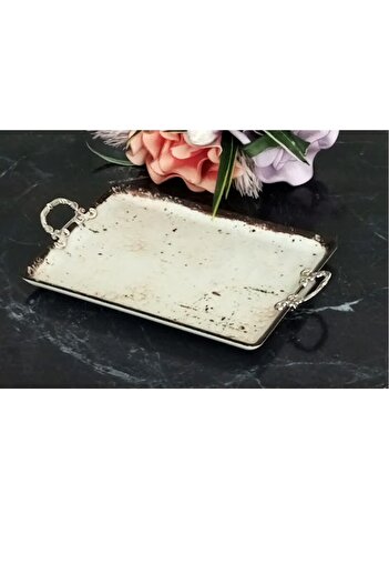 CAŞ DEKORASYON 30x22 cm Rectangular Porcelain Serving Plate with Handle - Serving Plate