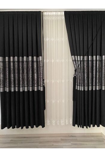 Fon Dünyası Panel Background Curtain Black Silver (single Wing)