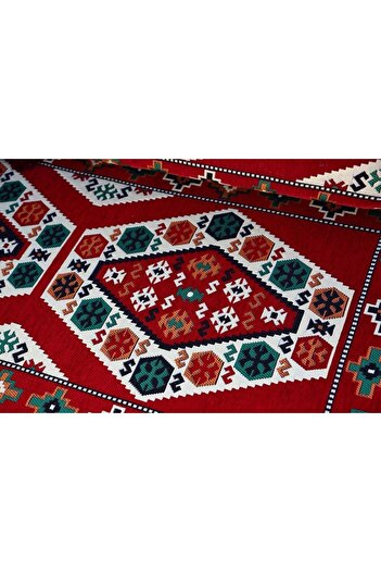 BAKIRÖZÜ HOME Şark Köşesi Takımı Konsepti Yörük Kırmızı Modeli Koltuk Takımı Sünger Dahil (18 Parça)