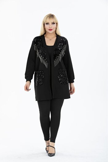 Esina Women's Two Thread Sequined and Fringed Cardigan