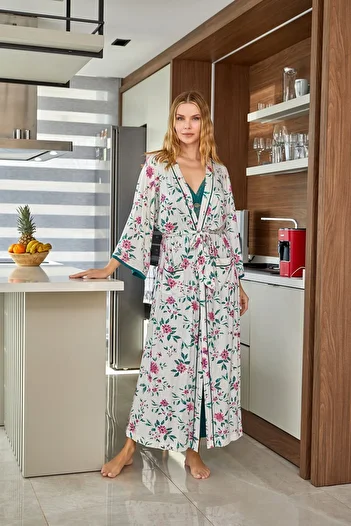 Cossy By Aqua 24562 Women's Patterned Long Kimono Dressing Gown