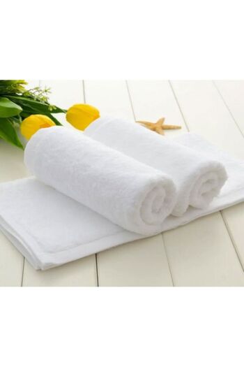 DENBU TEKSTİL Denbu Textile - 2 Pieces White Hotel Type Hand Face Towels 50x90 cm