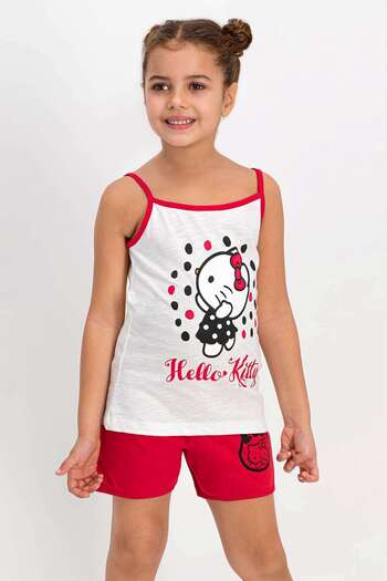 Hello Kitty Licensed Cream Thin Strap Shorts Set for Girl